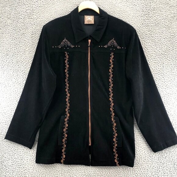 Monique Sport Jacket Womens Extra Large Black Full Zip Embroidery Beaded Vintage - Picture 1 of 10